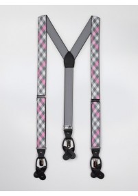 Bretelle elastiche a quadri grigio rosa