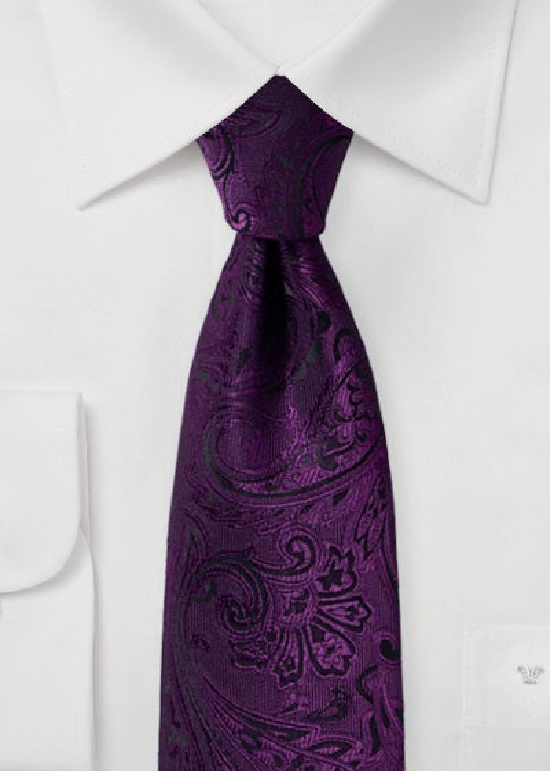 Cravatta da lavoro con motivo paisley viola e nero
