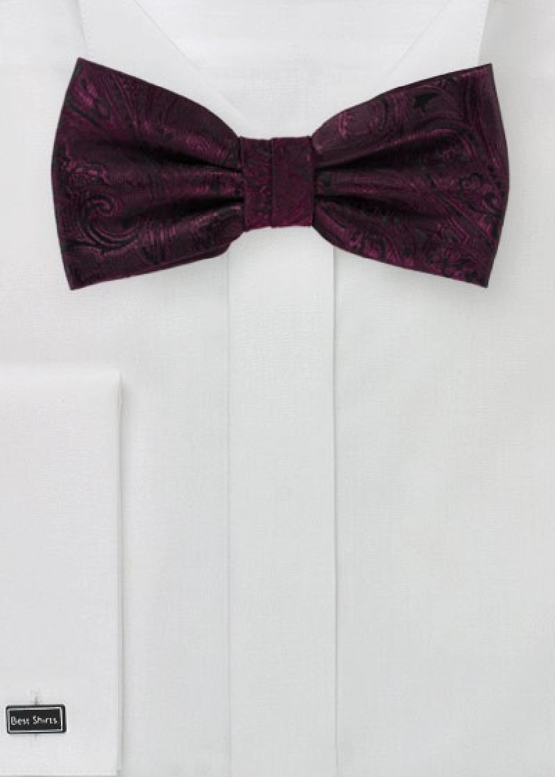 Papillon da uomo con motivo Paisley in rosso vino