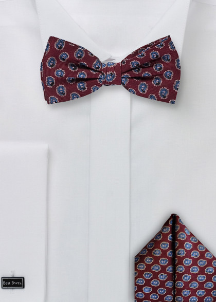 Set: Herren-Schleife und Einstecktuch Paisley-Motiv bordeaux