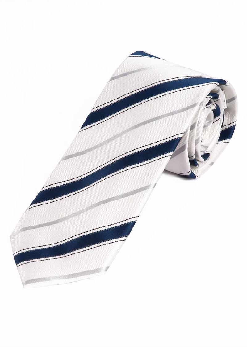 Cravatta elegante a righe bianco navy argento