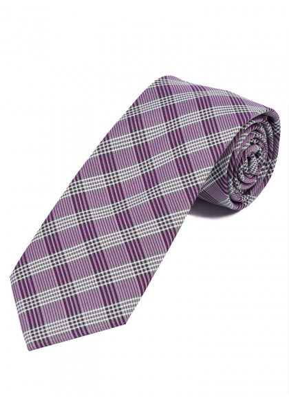 Herrenkrawatte elegantes Linienkaro violett weiß