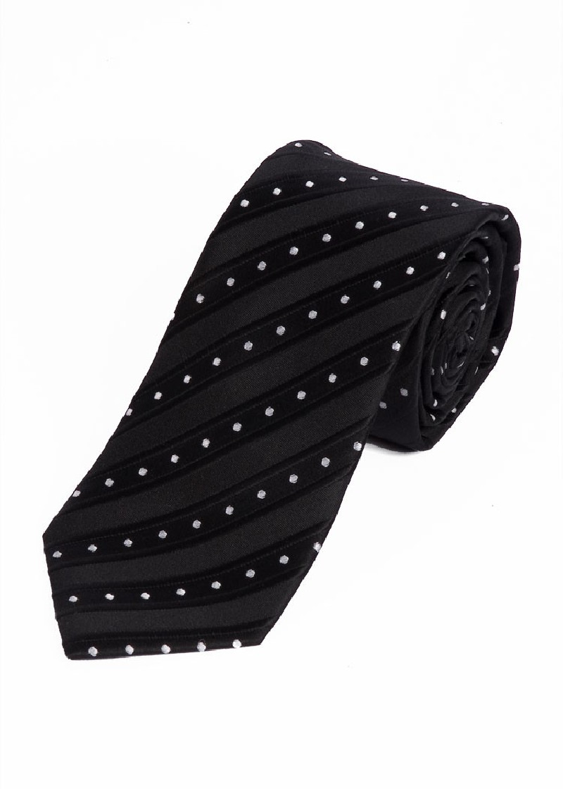 Cravatta lunga da uomo a righe a pois notte nero