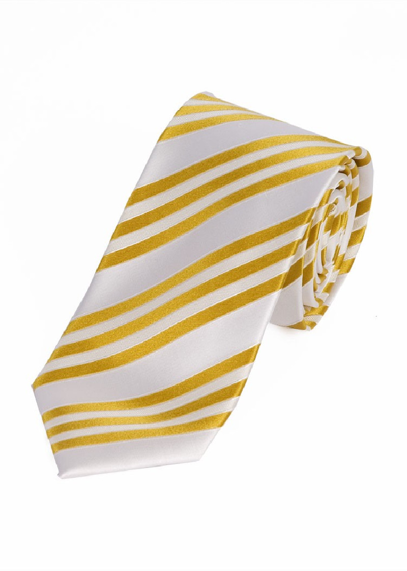 Cravatta a righe overlength bianco perla giallo