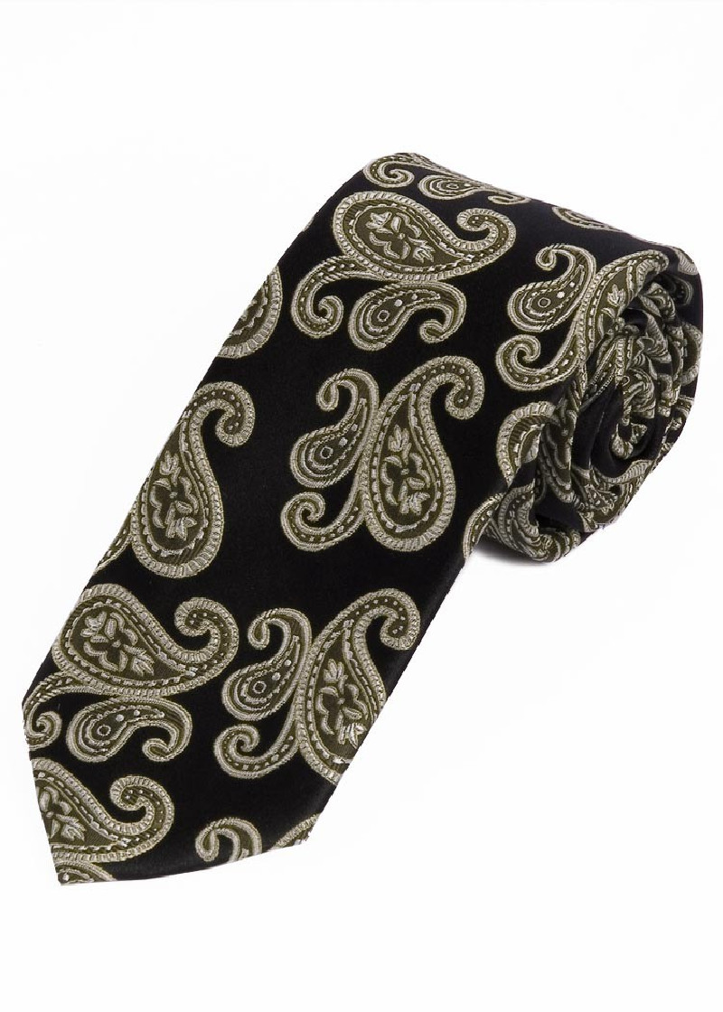 Cravatta lunga con motivo Paisley Asfalto Nero