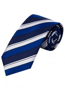 Auffallende  XXL Krawatte streifig navy schneeweiß royalblau