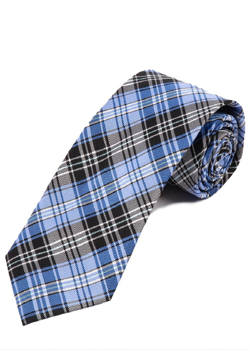 Cravatta lunga con disegno Glencheck Azzurro Nero