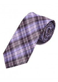 Cravatta lunga in tartan viola e bianco neve