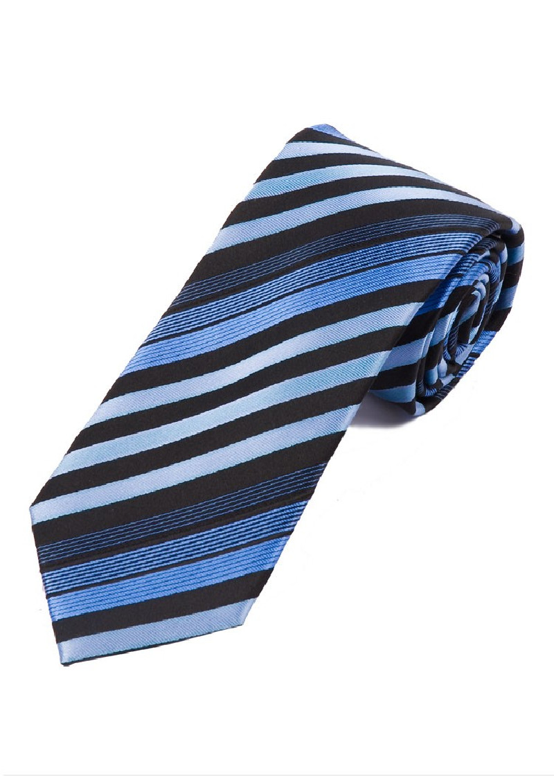 Cravatta da uomo a righe XXL nera e blu chiaro
