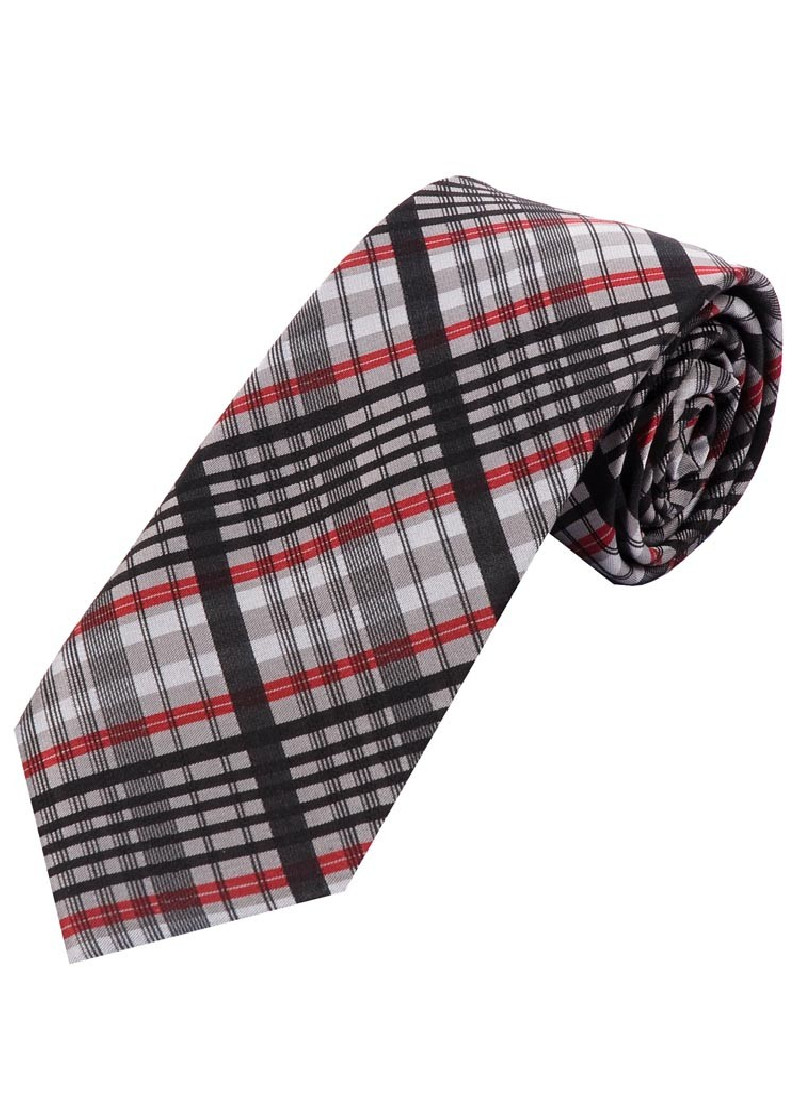 Cravatta lunga con design a quadri nero, rosso e