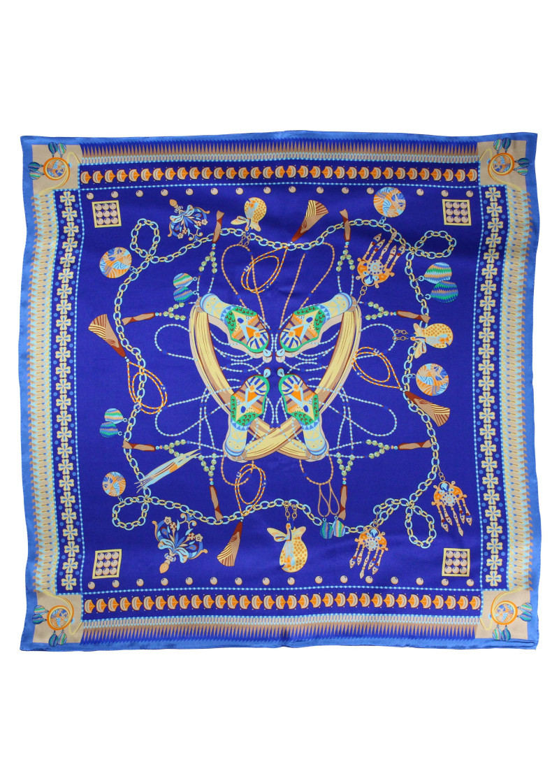 Sciarpa Design Lady in seta tortora blu navy