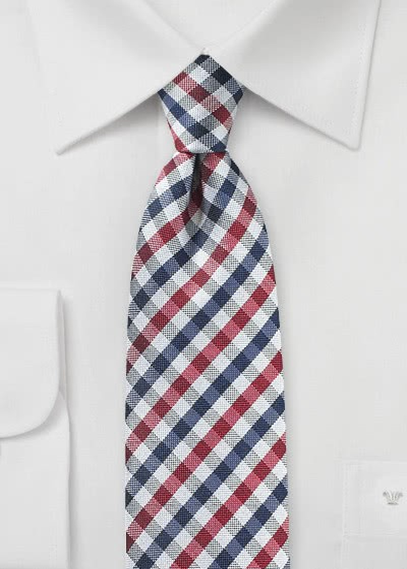 Cravatta da uomo Vichy Check Red Navy