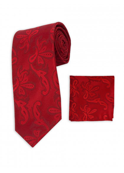 Set Businesskrawatte und Tuch rot Paisley-Muster unifarben