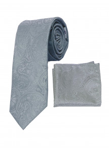 Set Krawatte und Tuch grau Paisley-Muster einfarbig