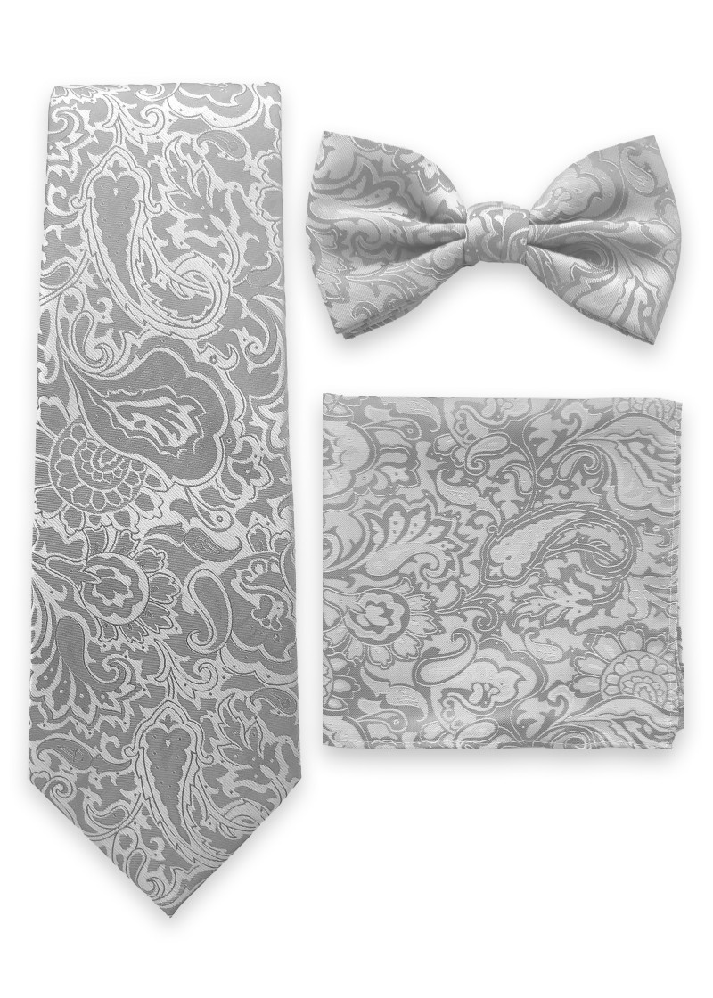 Set papillon, cravatta e panno decorativo grigio