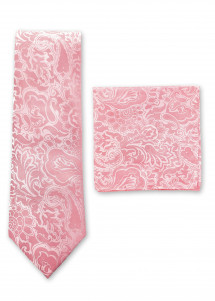 Zusammenstellung Herrenkrawatte und Kavaliertuch Paisley-Muster rosé