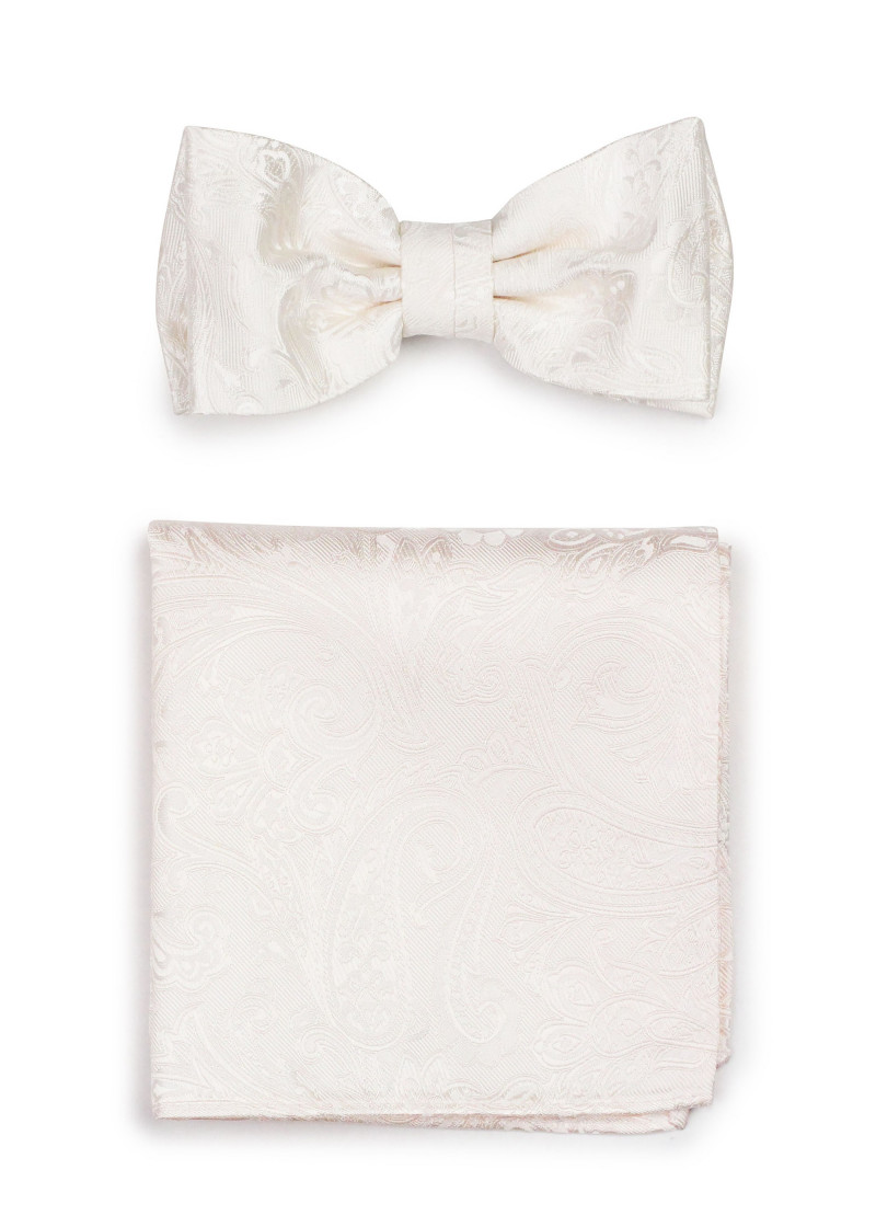 Papillon con fazzoletto da taschino Paisley Avorio