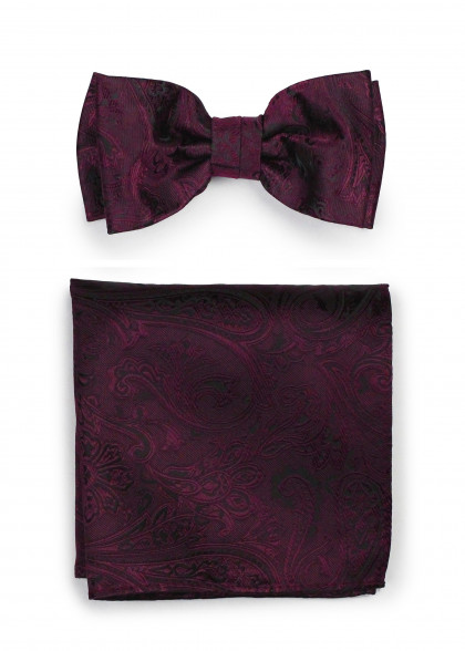 Herrenschleife mit  Kavaliertuch Paisleymotiv weinrot