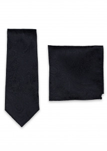 Set Krawatte und Einstecktuch Paisleymotiv schwarz