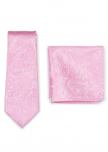 Set Businesskrawatte und Kavaliertuch Paisley-Muster rosé