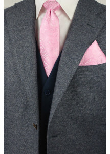 Set Businesskrawatte und Kavaliertuch Paisley-Muster rosé