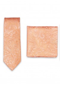 Set Herrenkrawatte und Einstecktuch Paisley-Motiv lachs