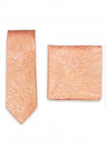Set Herrenkrawatte und Einstecktuch Paisley-Motiv lachs