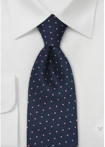 Cravatta blu marino pois rosa