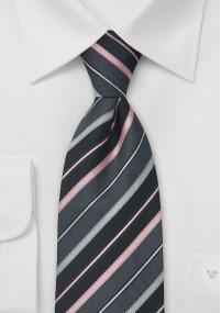 Cravatta XXL business grigia righe rosa