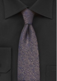 Cravatta stretta paisley marrone blu