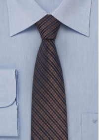 Cravatta sottile quadri marrone ramato