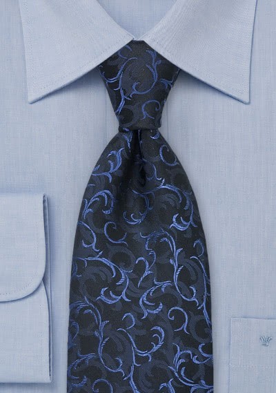 Cravatta floreale nera blu