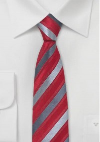 Schmale Herren-Krawatte rot grau