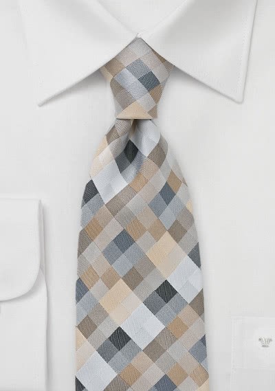 Cravatta pattern quadrangoli sabbia