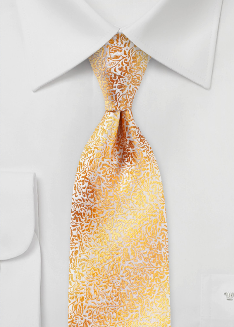 Uomo Cravatta Bianco Giallo Arancione Vegetativo