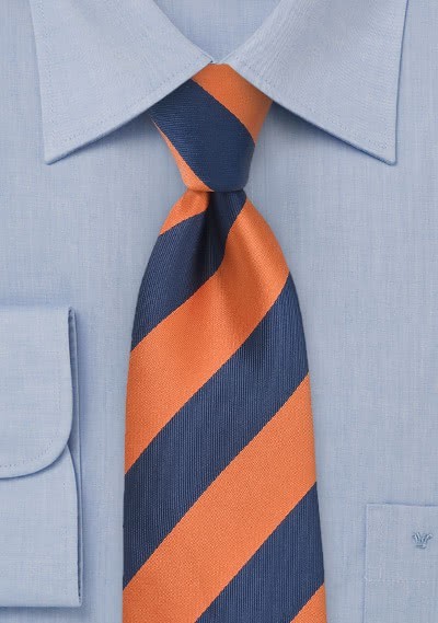 Cravatta righe larghe arancio blu