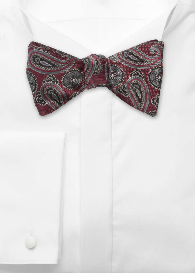Papillon autofilettante rosso bordeaux con motivo