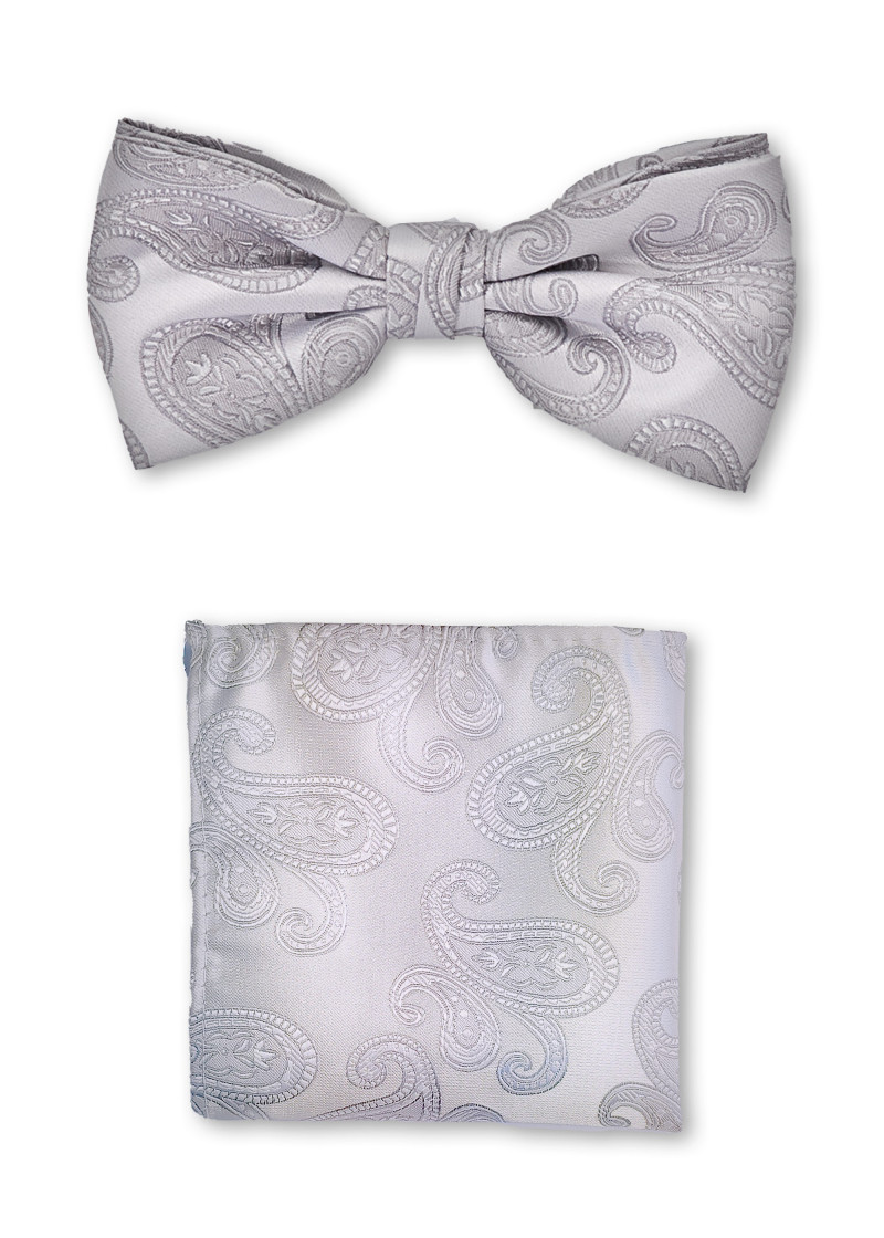 Set papillon uomo Cavalier Shawl Paisley Grigio