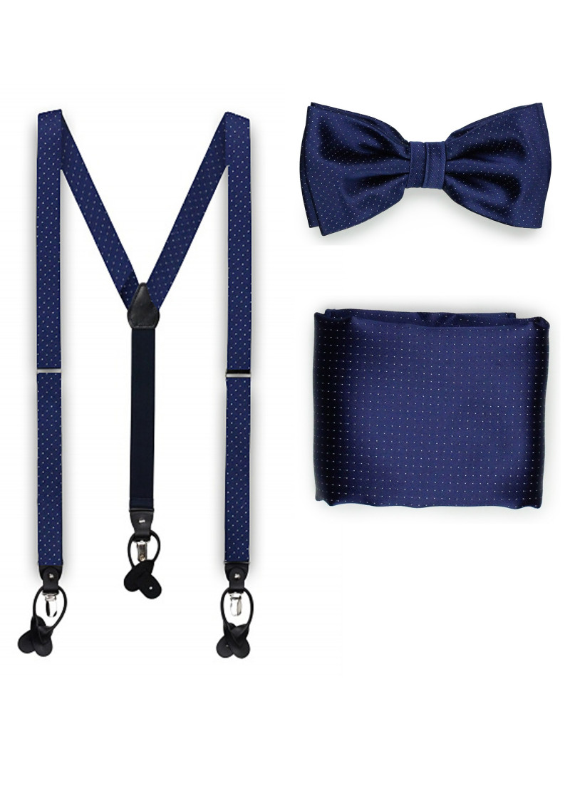 Set papillon da uomo bretelle a pois blu navy