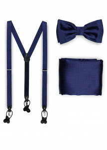Set papillon da uomo bretelle a pois blu navy