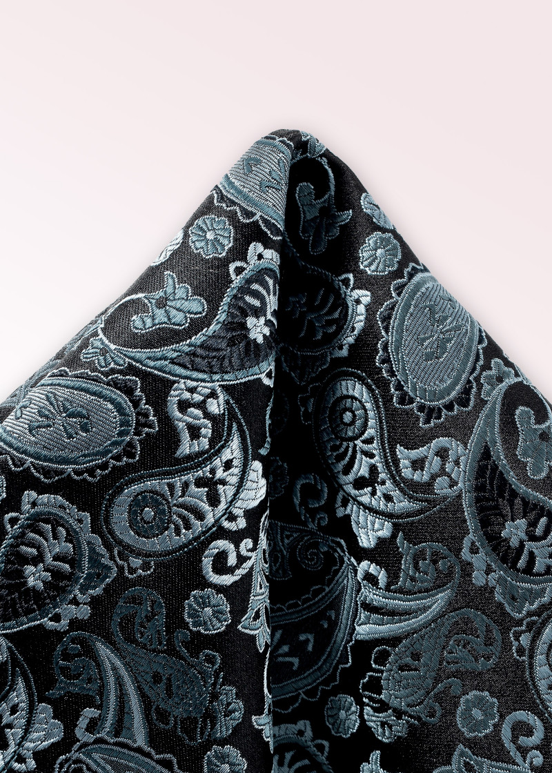 Sciarpa Cavalier con motivo paisley nero e azzurro