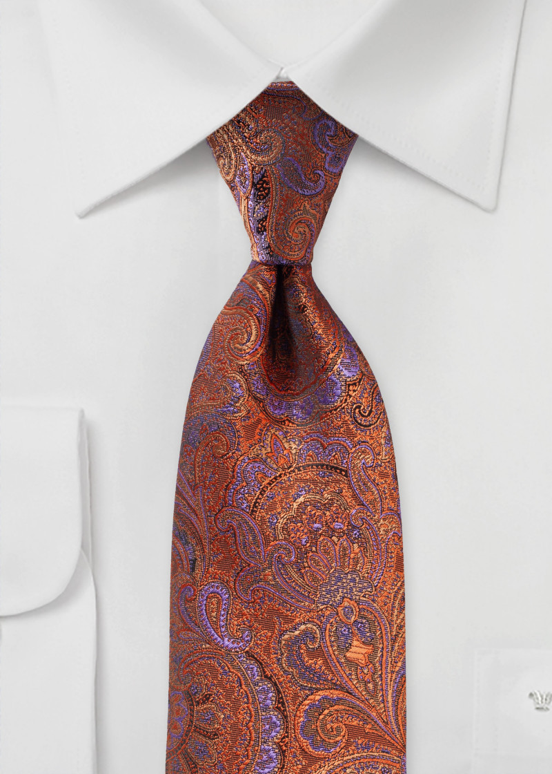 XXL cravatta giocosa paisley arancione viola