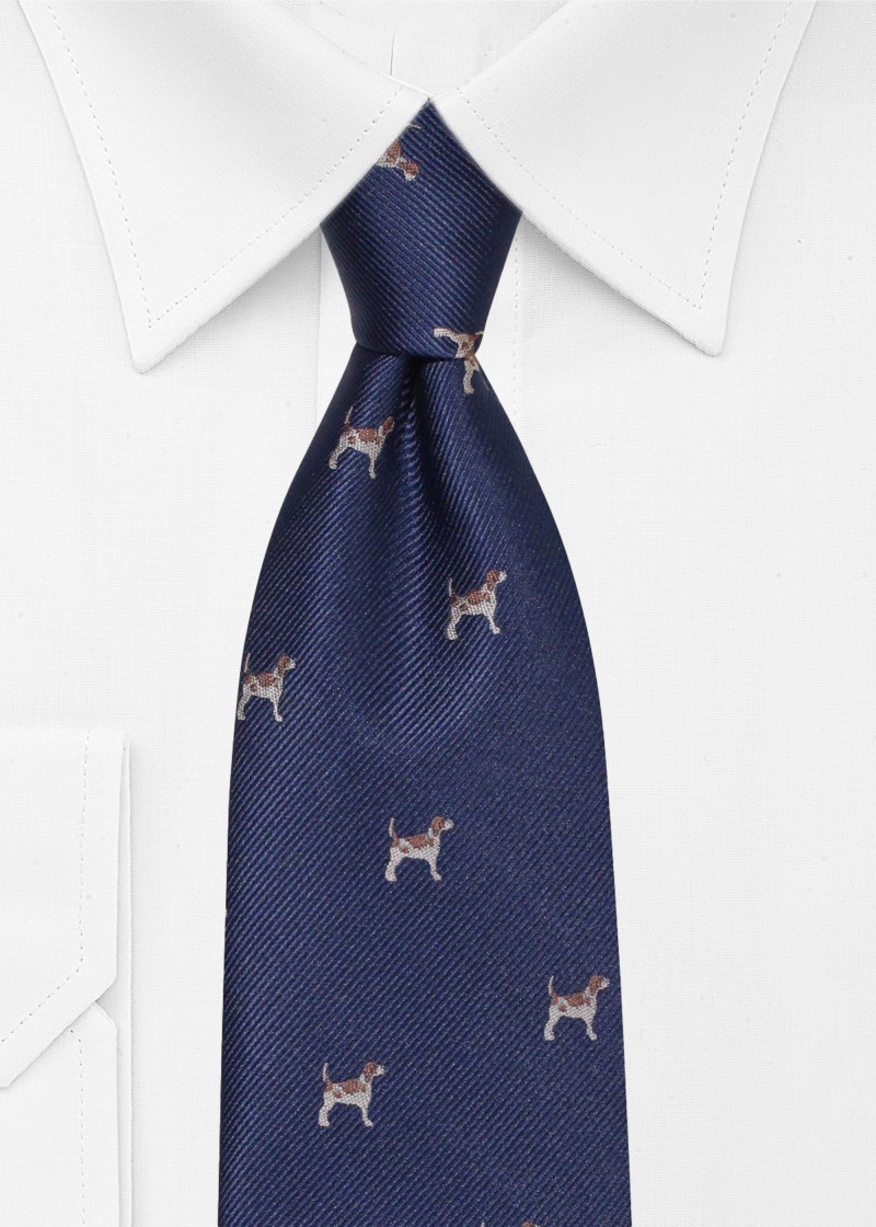Cravatta blu scuro con motivo di cani di Cavalieri