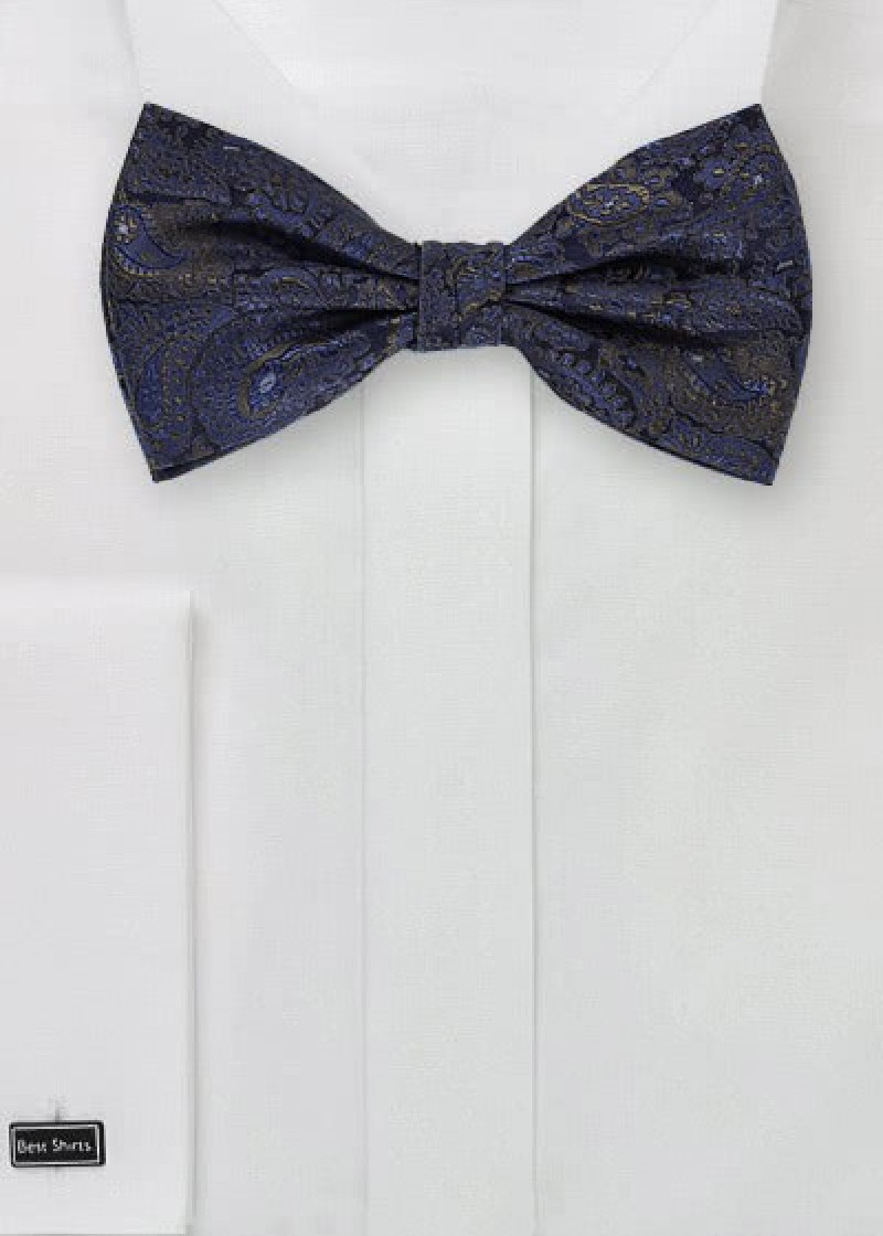 Papillon uomo motivo paisley blu notte marrone