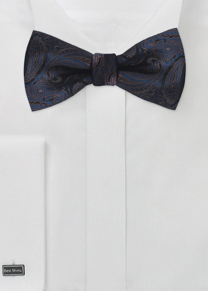 Papillon da uomo con motivo paisley blu scuro