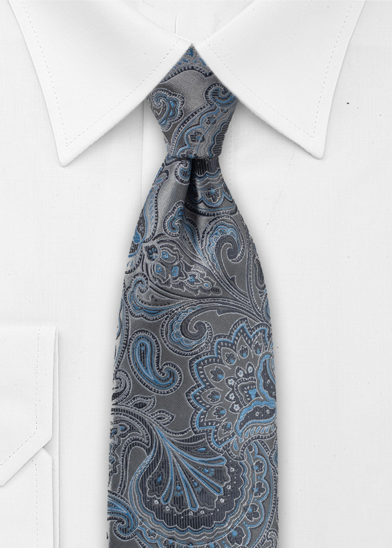 Cravatta Fine Puccini - Paisley azzurro su grigio