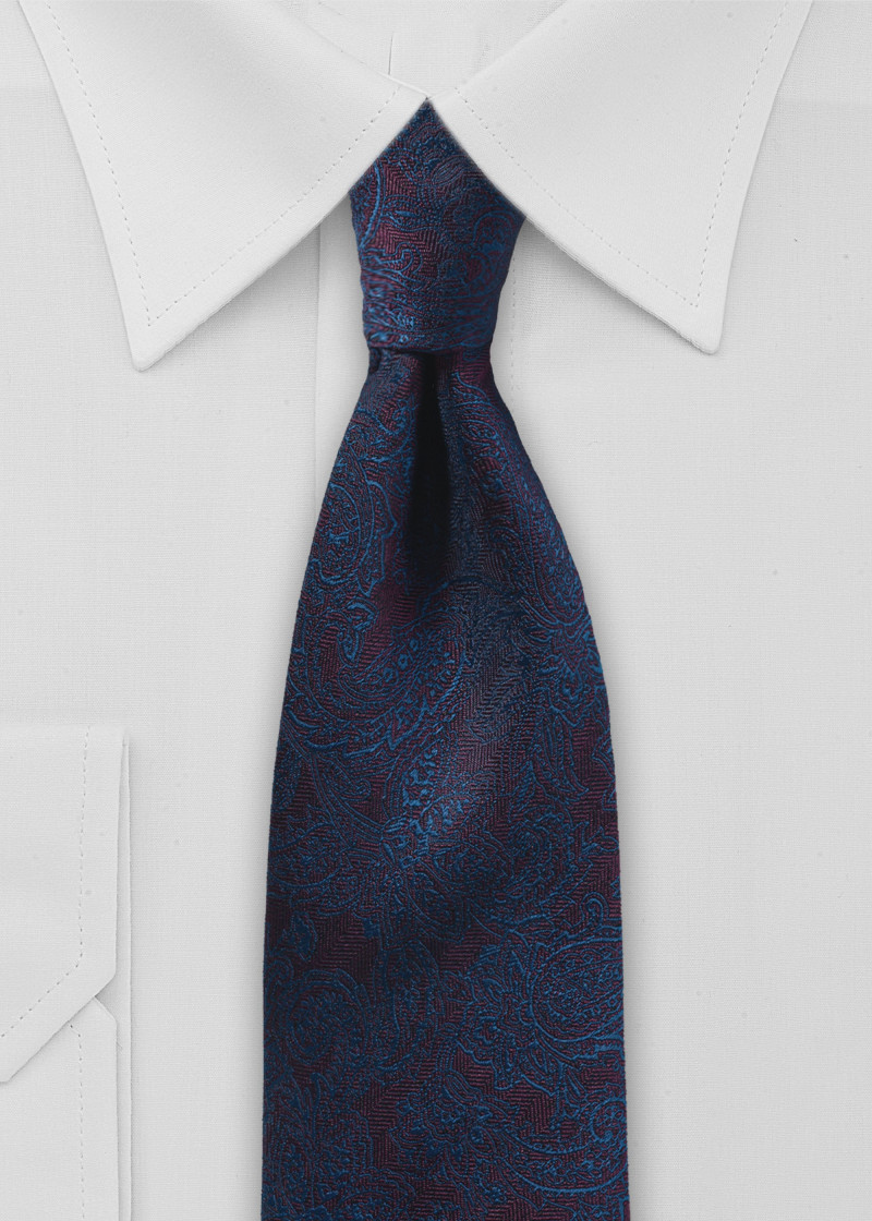 Cravatta - Paisley bordeaux con riflessi blu