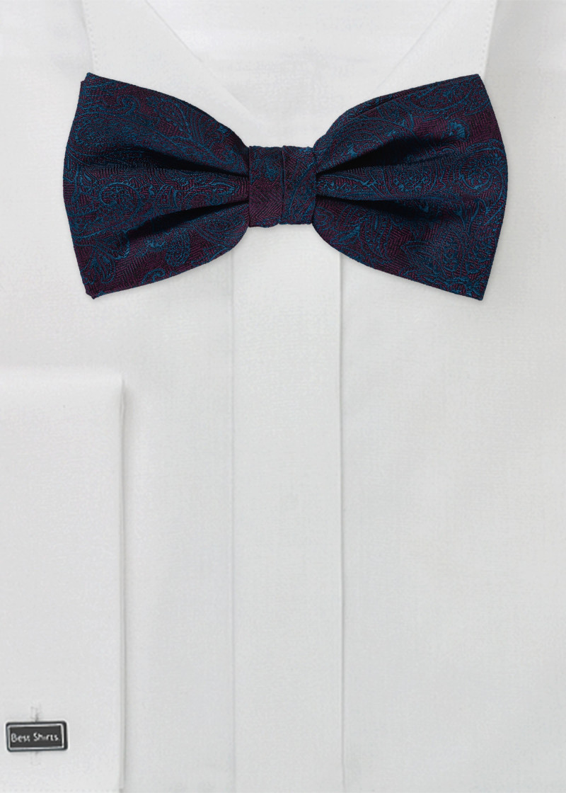 Papillon - seta rosso vino con ornamenti blu
