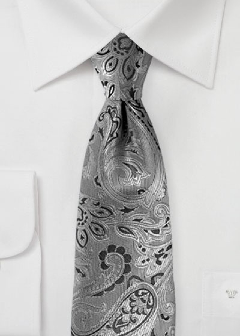 Cravatta elegante con motivo paisley grigio