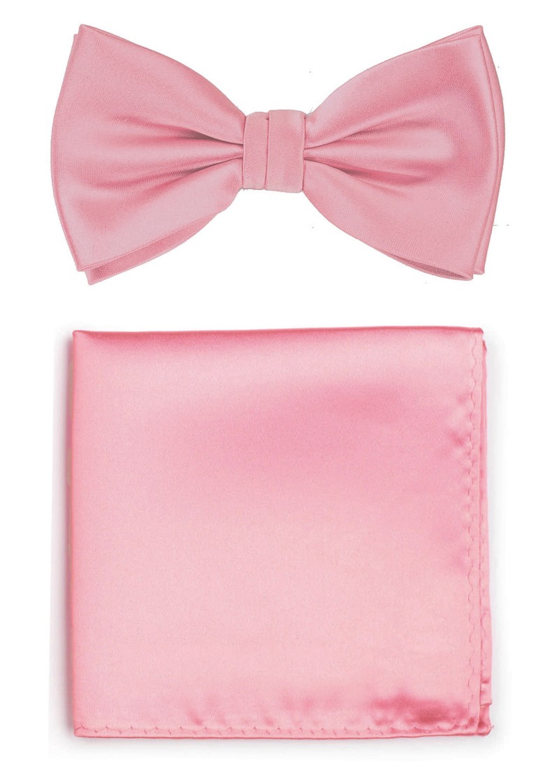 Papillon da uomo rosa con fazzoletto da taschino